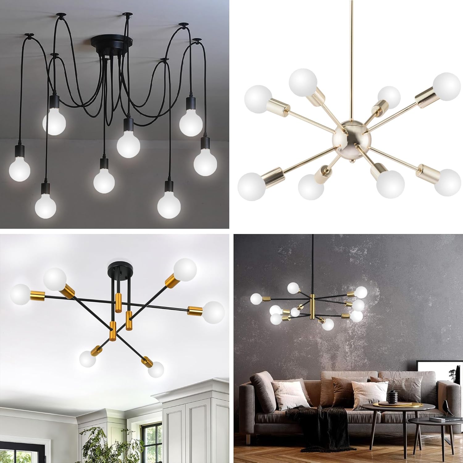 2PCS G125 Globe LED Light Bulbs 8w Equivalent 60 watt,E26 Large Decorative Edison Light Bulb Oversized,Big Fancy Milky White Glass Lightbulbs Dimmable for Sputnik Chandelier(three color, 2PCS)