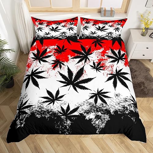 Juego de ropa de cama con estampado de hojas de marihuana, hojas de cannabis, para niños y niñas, con estampado de plantas botánicas, funda de