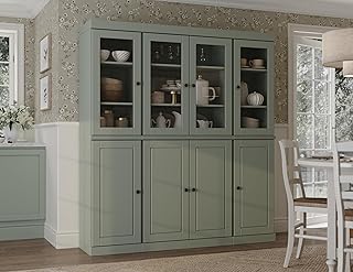 Palace Imports 100% Solid Wood Kitchen Pantry Hutch, Sage, 65" w x 71.5" h x 15.5" d, Renewable Eco-Friendly Wood, Made in Brazil