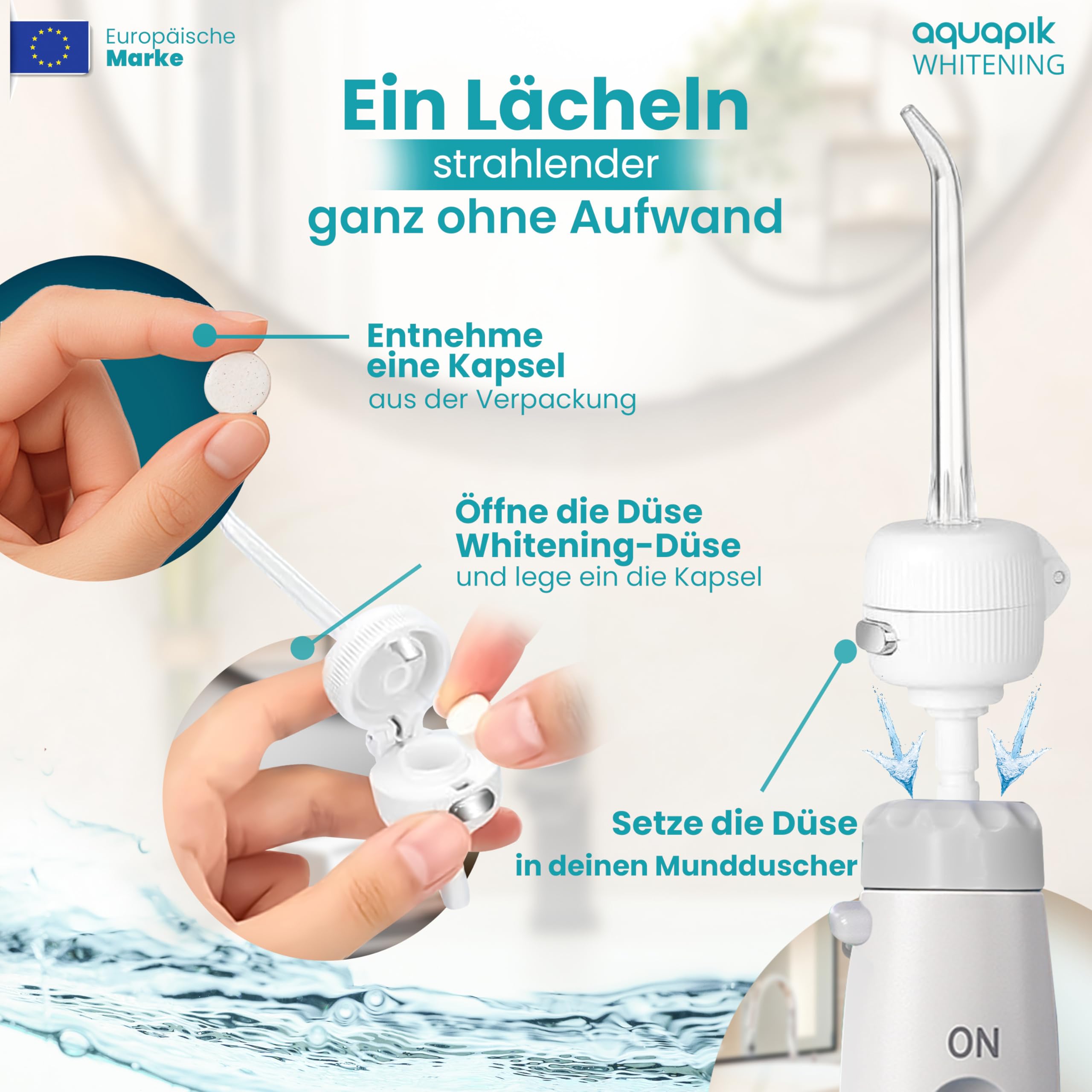 Aquapik® ADVANCED Munddusche | Ideal für Zahnspangen, Implantate und empfindliches Zahnfleisch | Aufhellungs-Kit entfernt Flecken | 10 Druckstufen | 10 Düsen | Von Zahnärzten empfohlen.