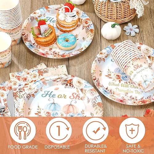 Vista 133 de Hushee Juego de 200 platos florales de papel para baby shower, servilletas, tazas, suministros de fiesta de baby shower, juego de vajilla desechable