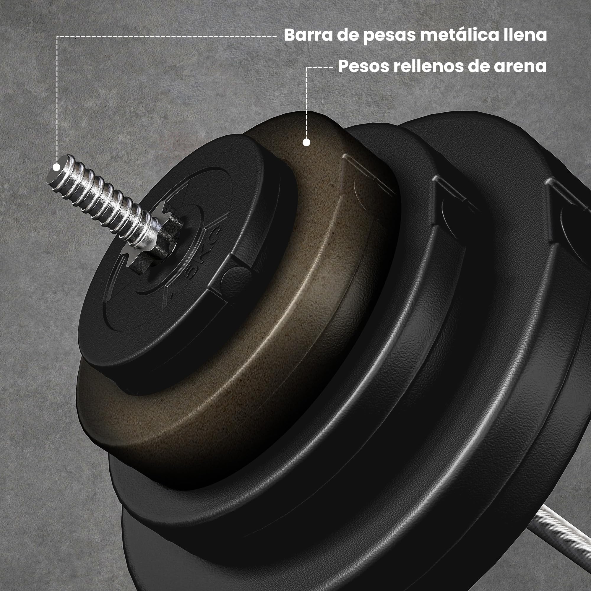 HOMCOM Barra de Pesas 70 kg con Mancuernas Set de Pesas Ajustables con 8 Discos 1,5kg 5kg 10kg 15kg y 1 Barra Juego de Mancuernas para Entrenamiento de Fuerza en Hogar Gimnasio 170x40,5x40,5 cm Negro
