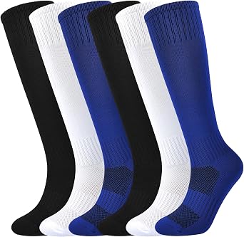 Kids Soccer Socks Boys Football Socks 6 Pairs Girls Knee High Sock Baseball Softball Sports Youth Unisex
