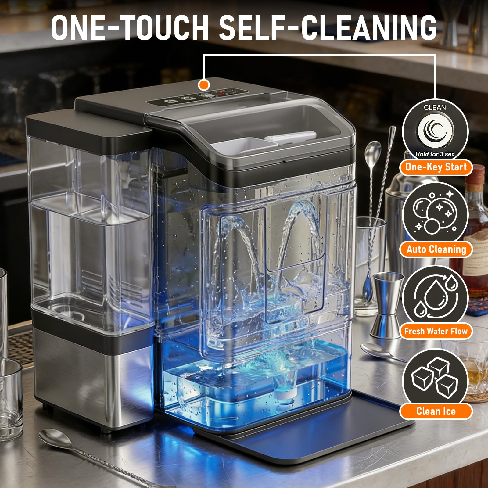 Nalison Nugget Ice Maker Countertop, Chewable Sonic Ice Maker With 41lbs/24h, 9 Ice Cubes In 6 Mins,Self-Cleaning Portable Ice Maker With A Detachable 3l Water Tank Ultra Quiet For Home, Office on Fridge.com - View 3