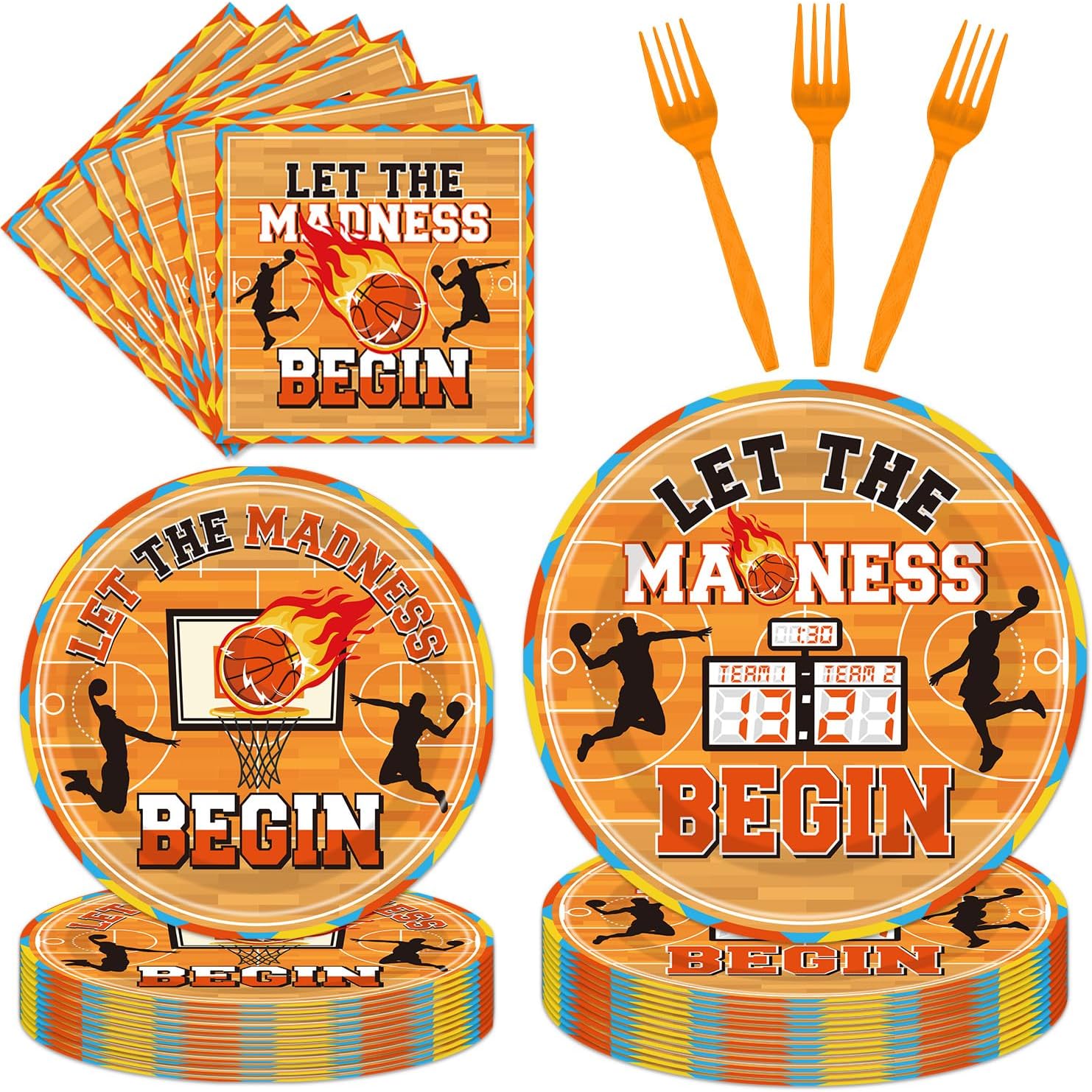 96 Pcs Tacos and Tequila Party Tableware Set –Mexican Fiesta Plates Napkins Forks Taco Party Colorful Stripe Disposable Dinnerware Serves 24 for Birthday Favor Supplies