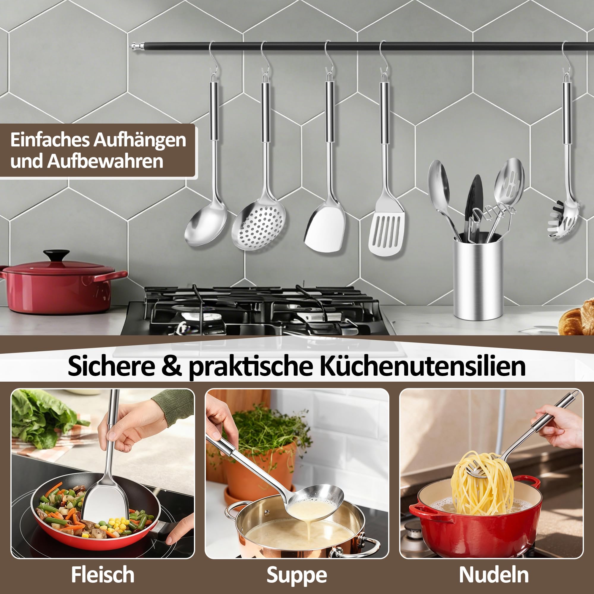 Joyfair Set di 10 utensili da cucina in acciaio inox (10)
