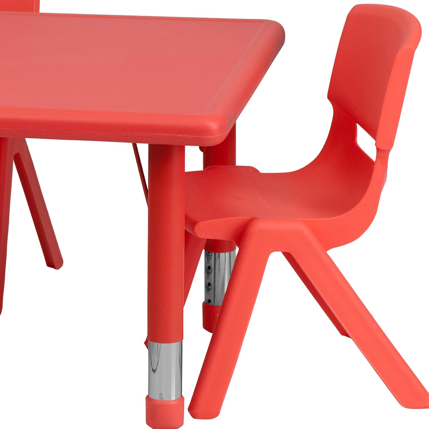 Free Shipping Offer EMMA + OLIVER 24 W x 48 L Red Plastic Adjustable Activity Table Set-4 Chairs