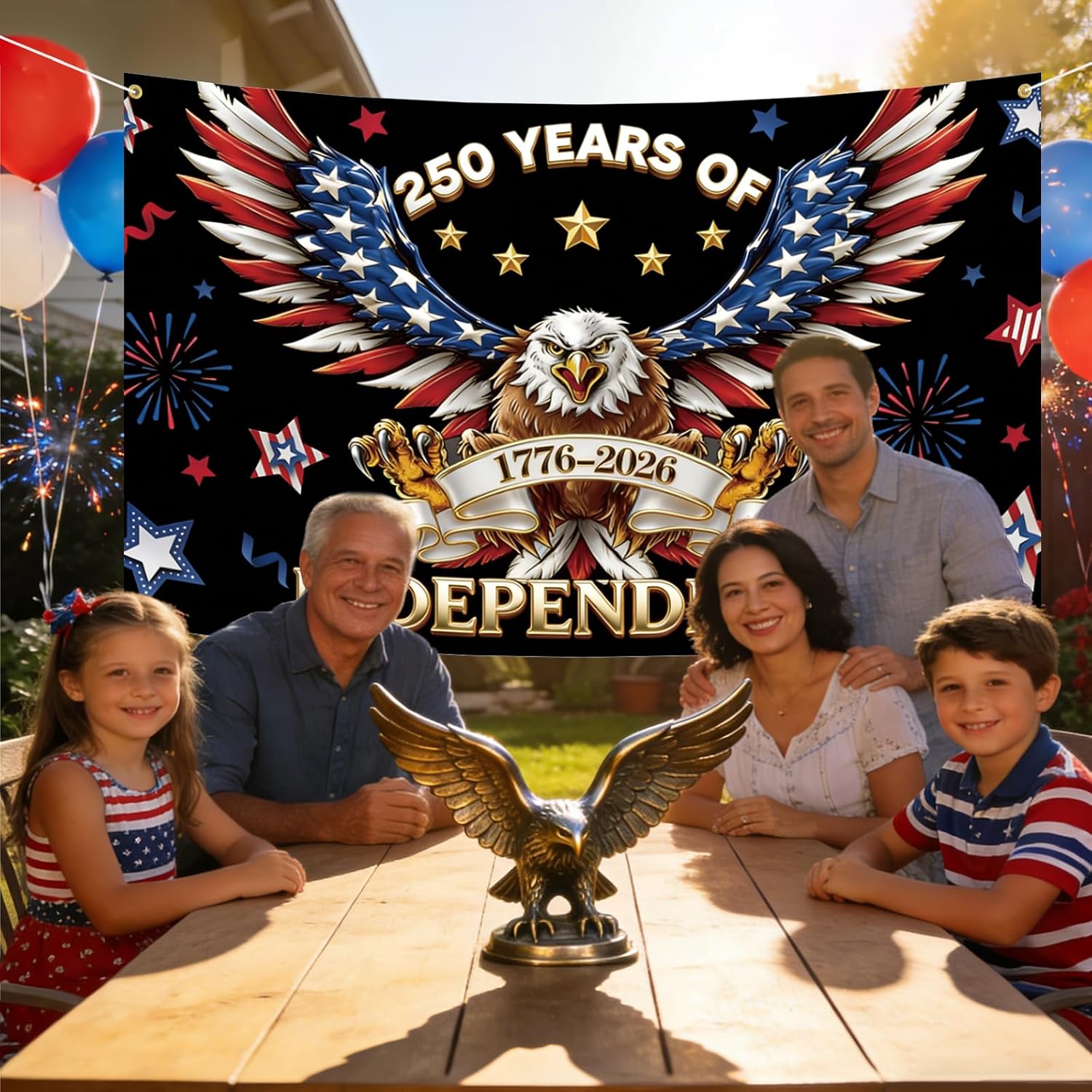 7 x 5 FT 250th Anniversary American Flag Backdrop, Patriotic Eagle and Stars Hanging Photo Background Photography Booth Prop for Independence Day, 4th of July, 1776-2026 Anniversary Decorations
