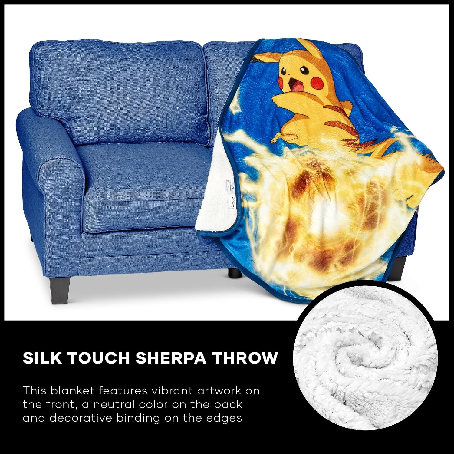 Northwest Pokémon Pikachu Silk Touch Sherpa Throw Blanket – 40 x 50 Inch Electro Shock Design – Soft and Cozy Anime-Inspired Throw