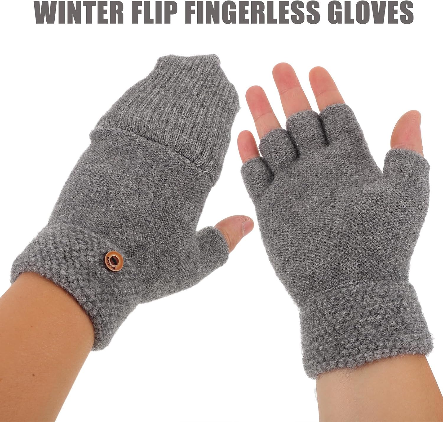 FUOYLOO Convertible Fingerless Gloves with Windproof Design 2 Pairs for Women, Warm Acrylic Fiber Winter Gloves Portable Outdoor Thermal Mittens for Cycling and Extended Outings
