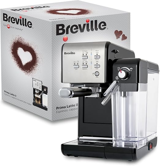 Breville Ekspres do kawy Kolbowy PrimaLatte II VCF108X, 19 Bar, Zintegrowany automatyczny spieniacz do mleka, wyjmowany pojemnik na mleko, Srebrny