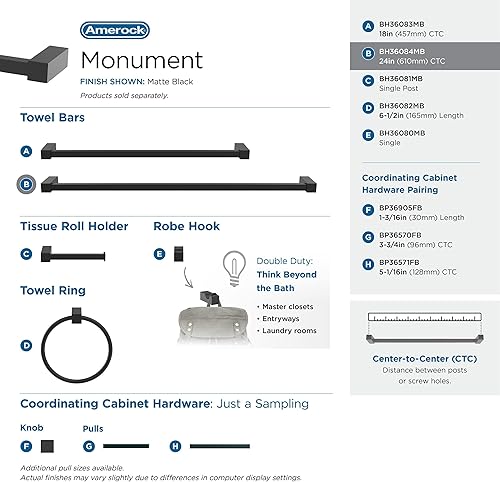 Vista 110 de Amerock BH3608226 Toallero cromado Toallero de 6-1/2 pulgadas (6.496 in) de longitud Monumento Toallero de mano para pared de baño Soporte