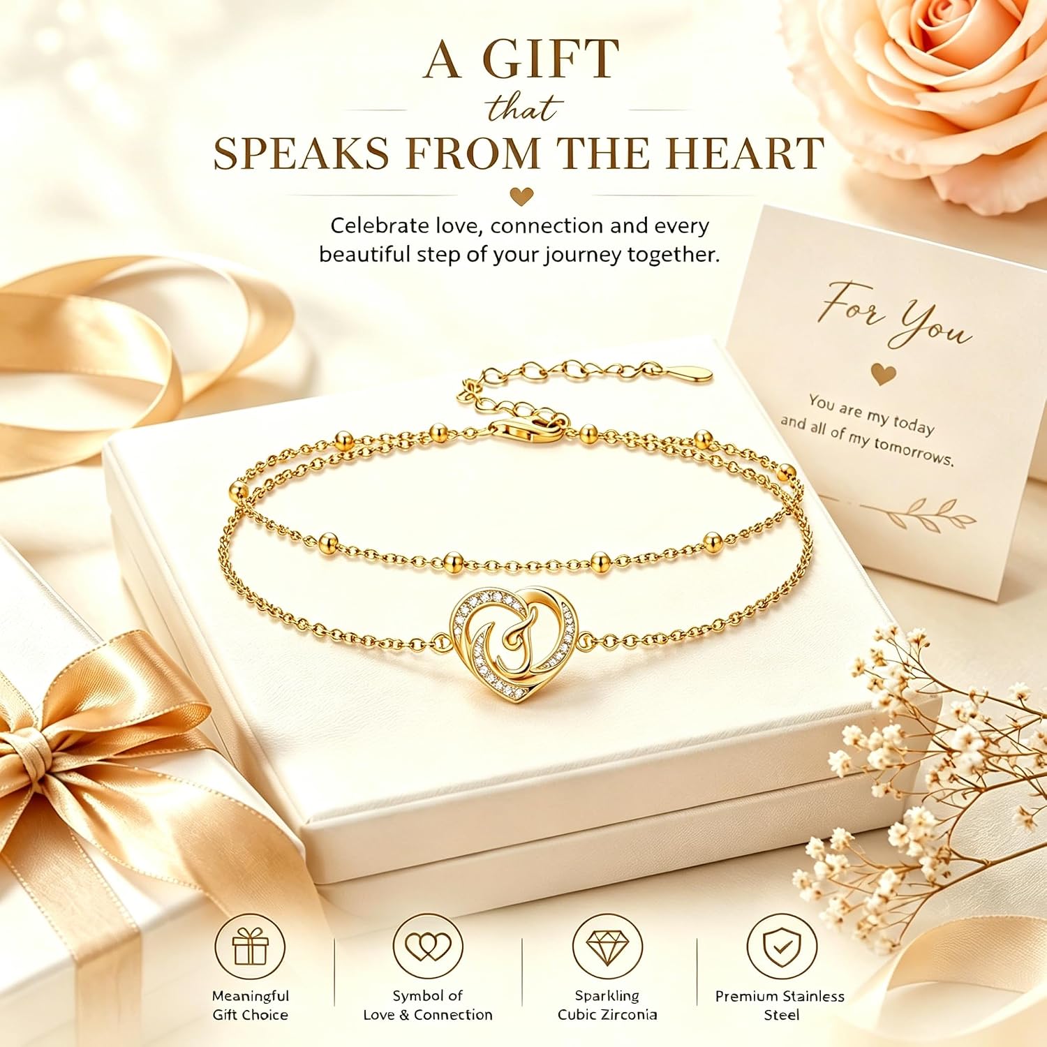 Midari 18K Yellow Gold A-Z Initial Heart Anklet for Women Heart Charm with Letter Jewelry Gifts for Mom Wife Her