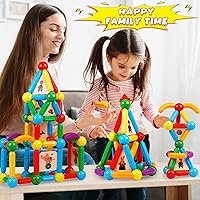 Vista 6 de MAGBLOCK 136 Piezas Juguete de Palos Magnéticos Bloques de Construcción Capaces de Interconexión Azulejos Magnéticos Bolas Construcción Juguetes