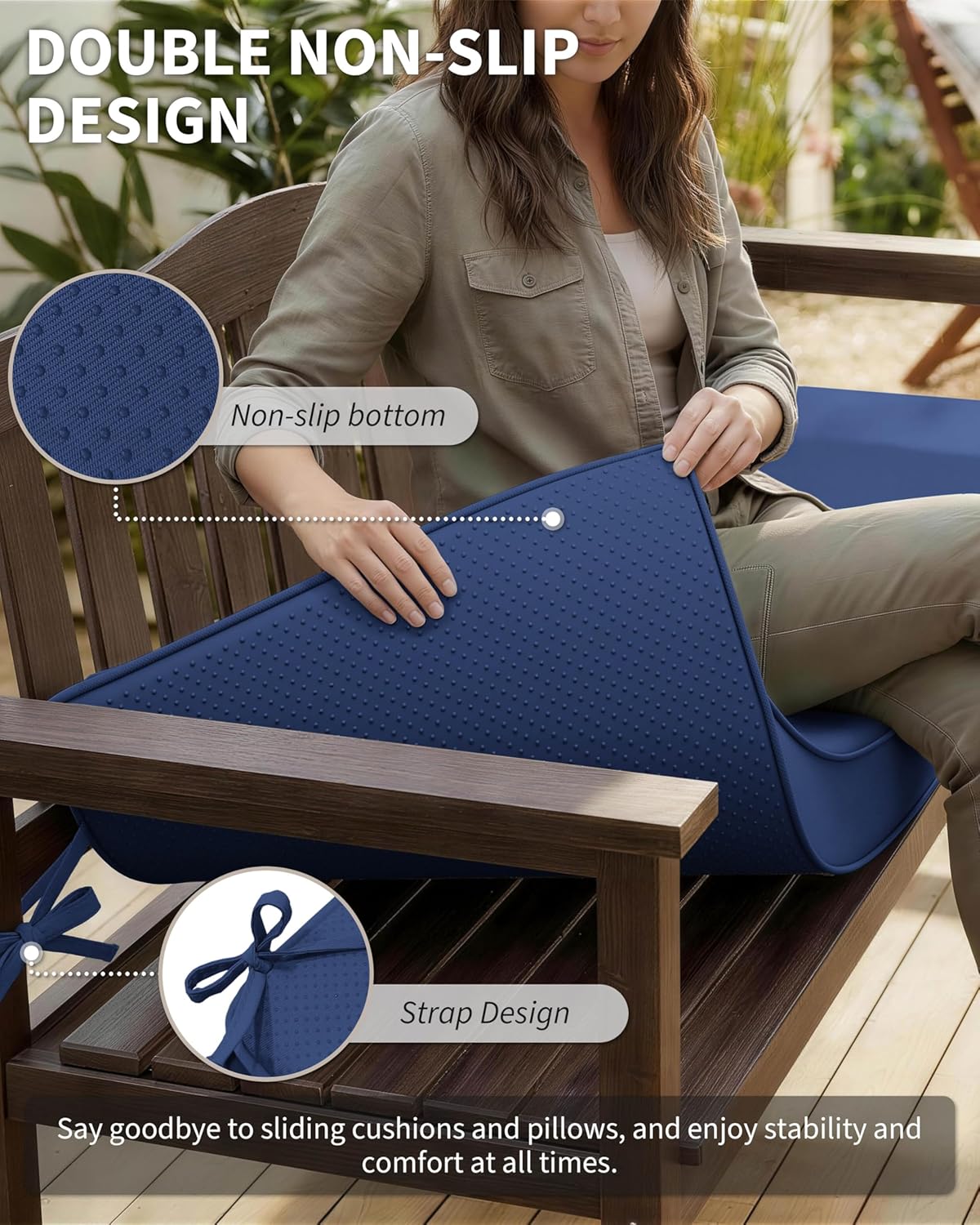 Outdoor Bench Cushions for Patio Furniture 42 X 18 Inch Water-Resistant & Fade-Resistant 3.5" Thick Removable Outdoor Couch Cushion with Hidden Zipper & Ties for Bench, Porch Swing, Loveseat