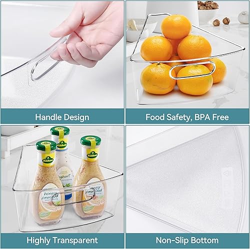 Miniatura 4 de Oubonun Lazy Susan - Juego de 6 organizadores de plástico transparente de 12.8 x 11.7 x 4 pulgadas con asa, contenedor de 4 pulgadas de profundidad,