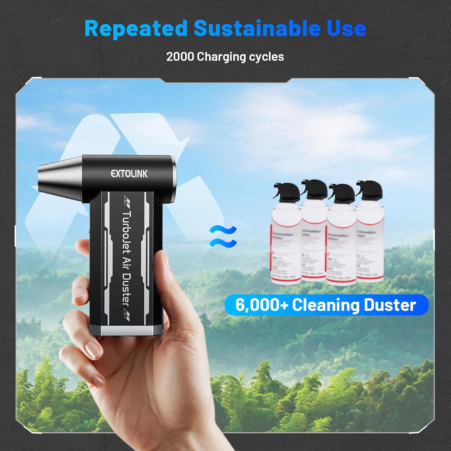 L8 Compressed Air Duster 180,000 RPM 4-Speed Electric with TurboJet Mode, 8000mAh Battery & Cleaning Kit, for Desktop, PC, Keyboard, Laptop, Car, Home