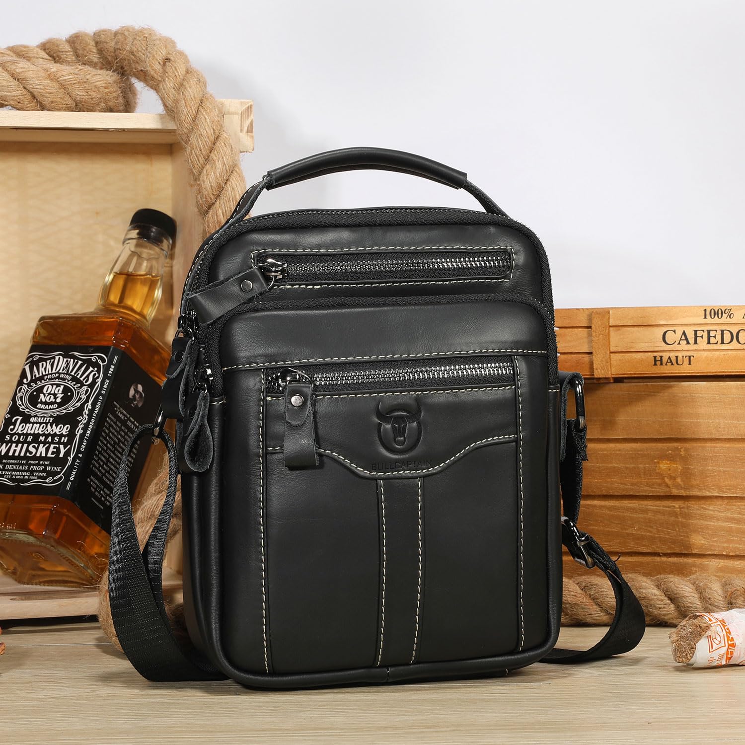 Leather Crossbody Bags for Men Casual Shoulder Bag Travel Messenger Bag Vintage Handbag Multi Pocket Satchel - Image 6