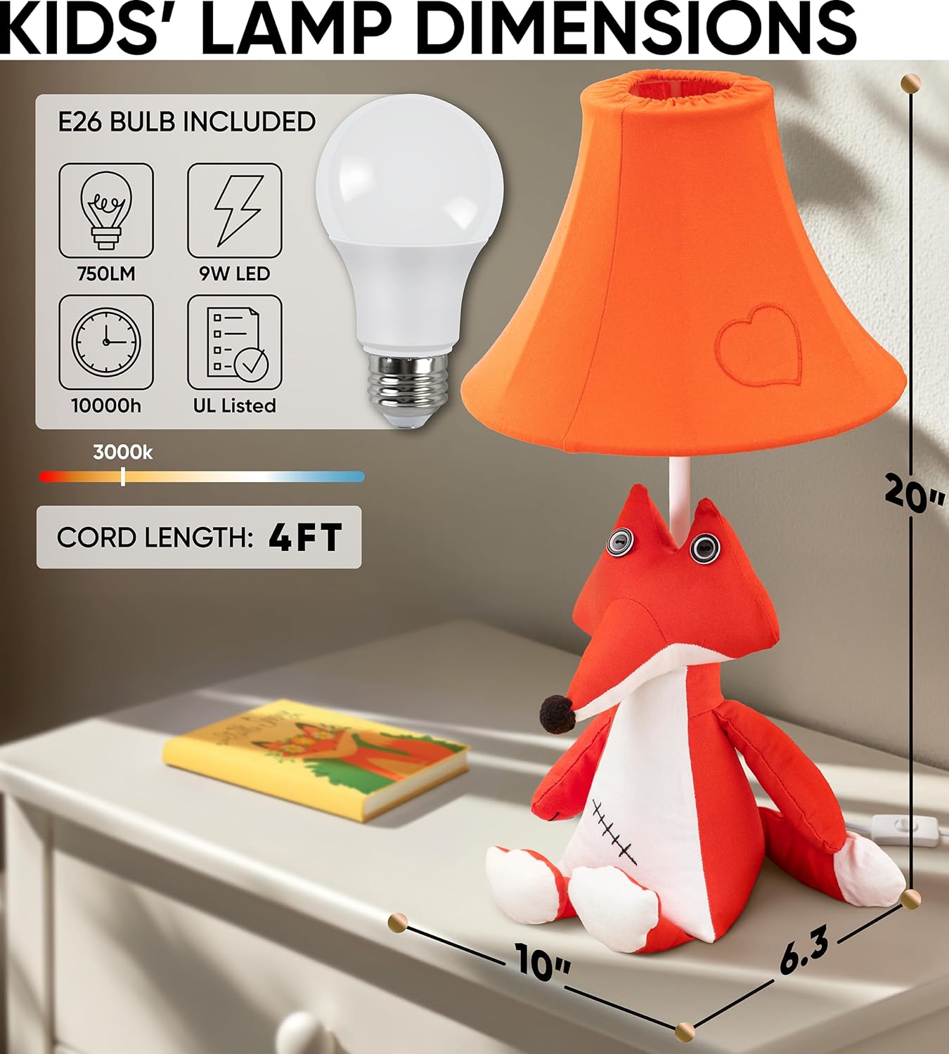 Fox Table Lamp for Kids Bedroom - Gift for All Ages, Cute Animal Lamp Toddler Girls Boys, Fox Room Decor Girls, Birthday Gifts Kids, Sister, Daughter, Niece, Sibling (w Bulb)