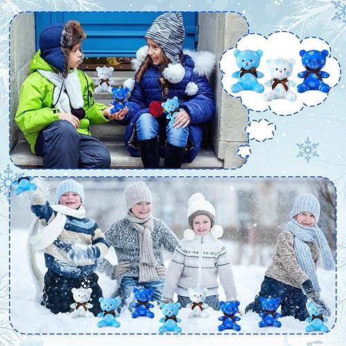 Vista 4 de Haull 18 piezas de animales de peluche en forma de corazón de copo de nieve de invierno, osos de peluche, regalos a granel, mini juguetes de peluche
