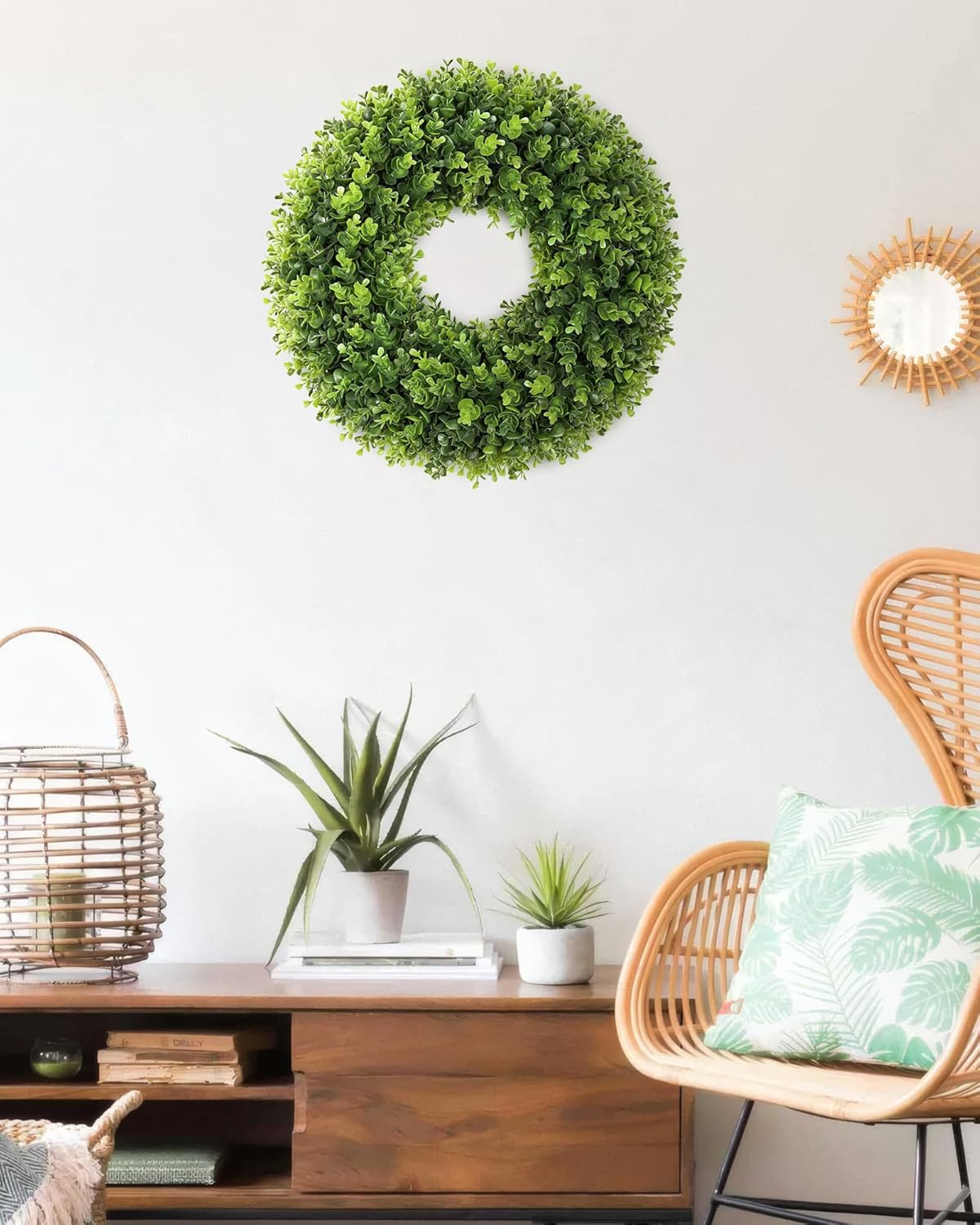 20 Inch Boxwood Front Door Wreaths, Spring and Summer Outdoor Wreath for Front Door, All Seasons Artificial Green Wreath for Farmhouse Wedding Porch Wall St Patricks Day Indoor Decorations - Image 6