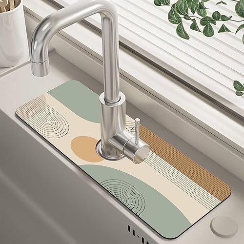 Miniatura 27 de Tapete protector contra salpicaduras para fregadero de cocina floral naranja retro de los años 70, tapete absorbente de secado rápido, tapete de