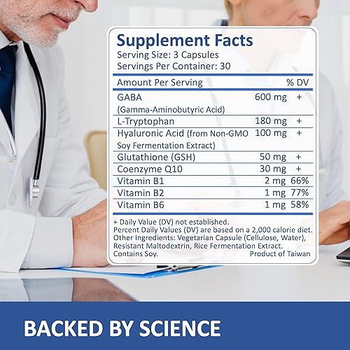 Miniatura 9 de NatureHya Natural GABA 600 mg y L-triptófano, ayuda para dormir y relajación, vegano, sin OMG, sin gluten (90 cápsulas  30 porciones)