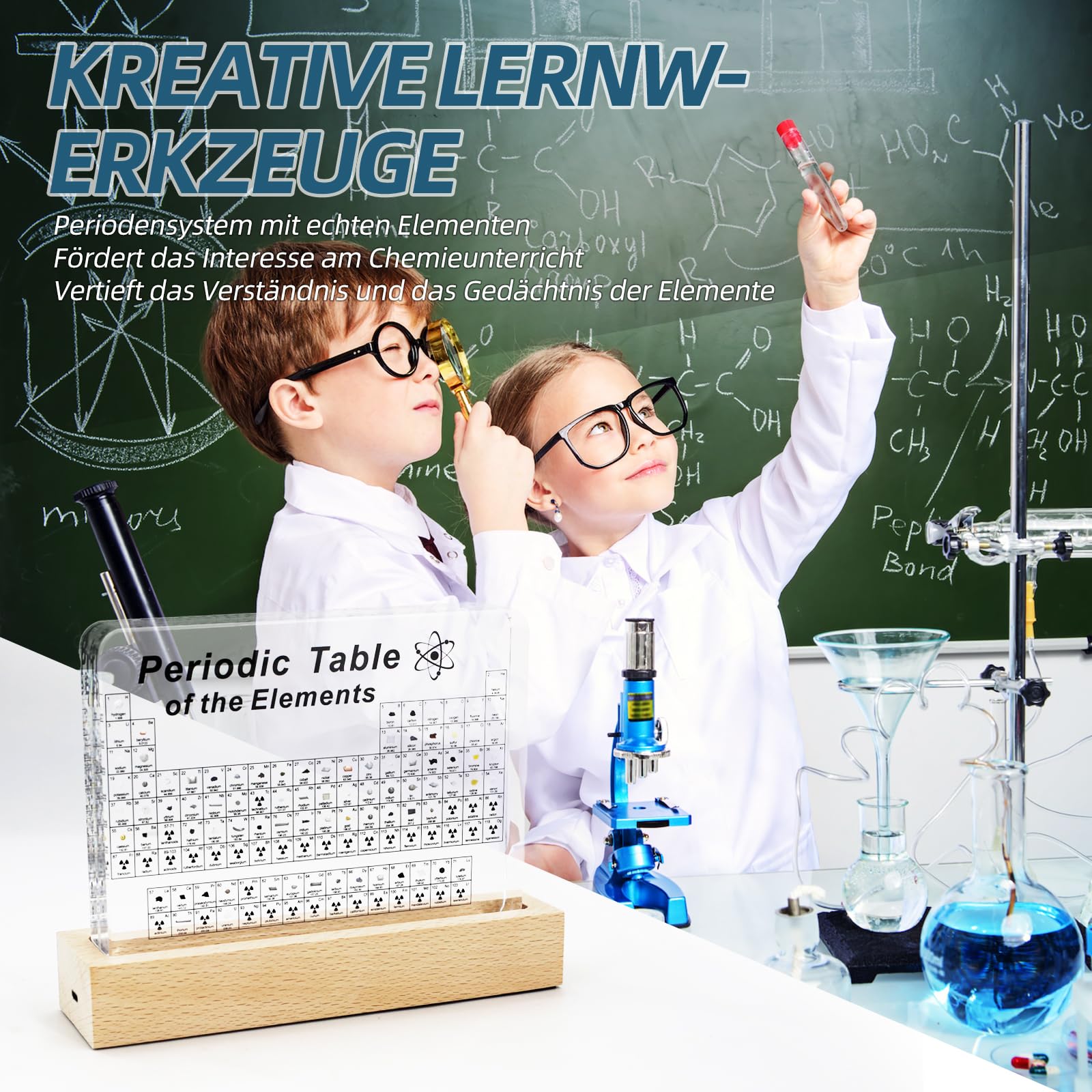 LED Acryl-Periodensystem m. 83 echten Elementen – Lehrmittel & Geschenk