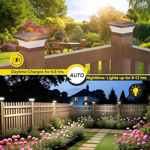 Miniatura 42 de T-SUN Luces solares para poste, luces solares impermeables para exteriores para postes de madera de 4 x 4, iluminación LED blanca de 6000 K