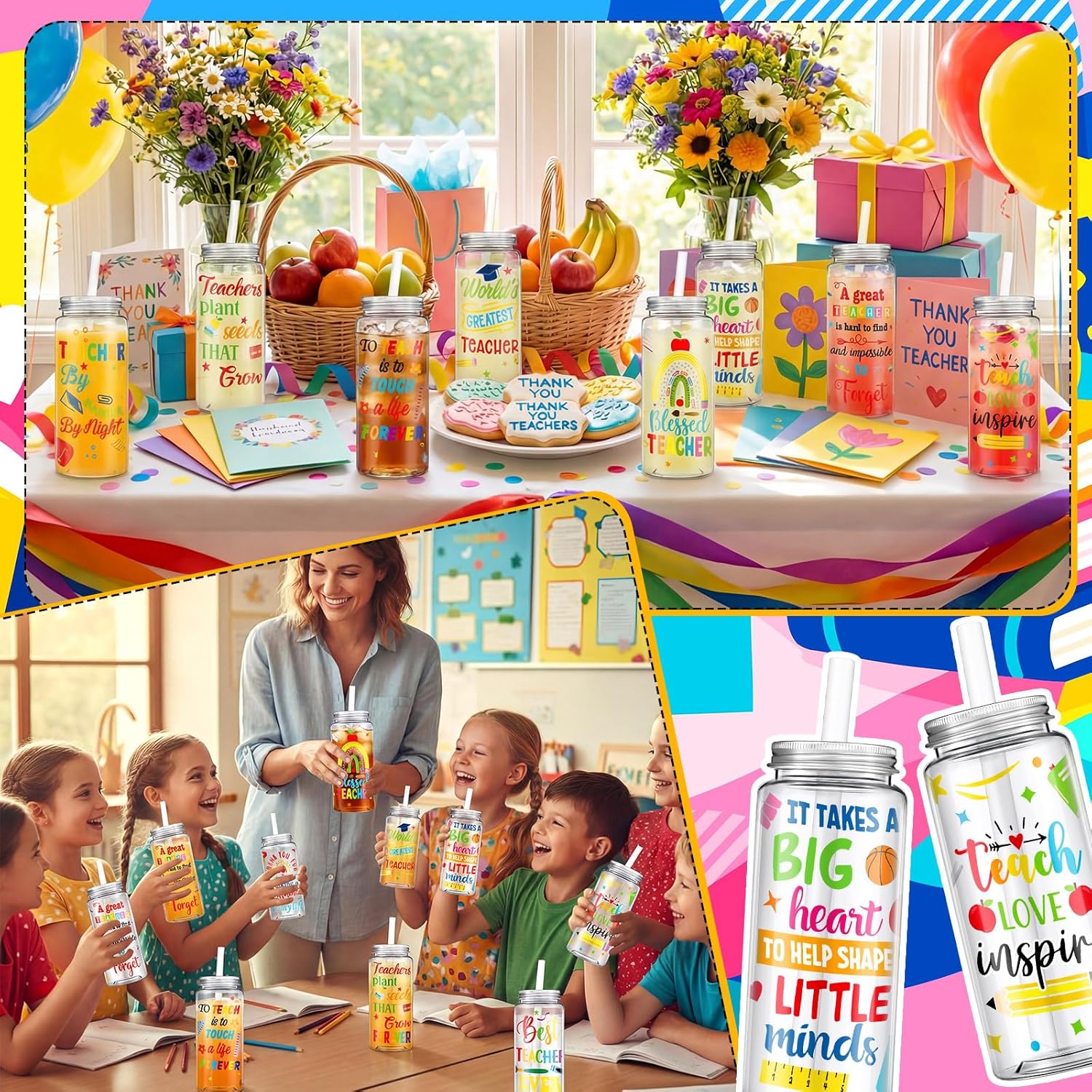 LemonRoad 12 Pcs Teachers Appreciation Gifts Teacher Cups Bulk 14 oz Plastic Thank You Tumblers with Lids and Straws Teacher Appreciation Week Gifts for Coworker Stuff