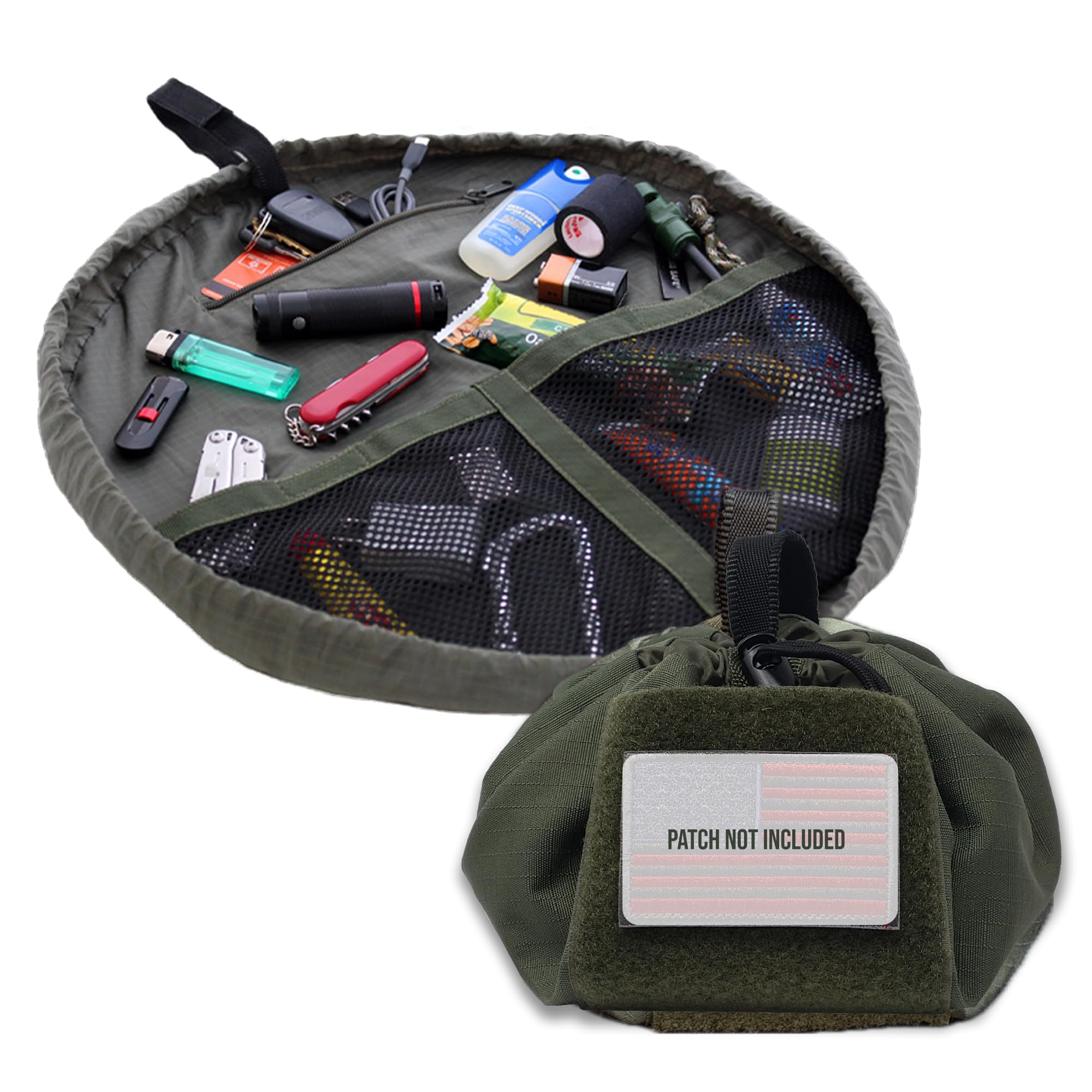 Lay-n-Go Defender Tactical Bag for Gear - Multifunctional Lay-Flat Military Tactical Travel Sack w/Zippered & Mesh Pockets - Water-Resistant, Machine-Washable Utility Tool Bag (20", Green)