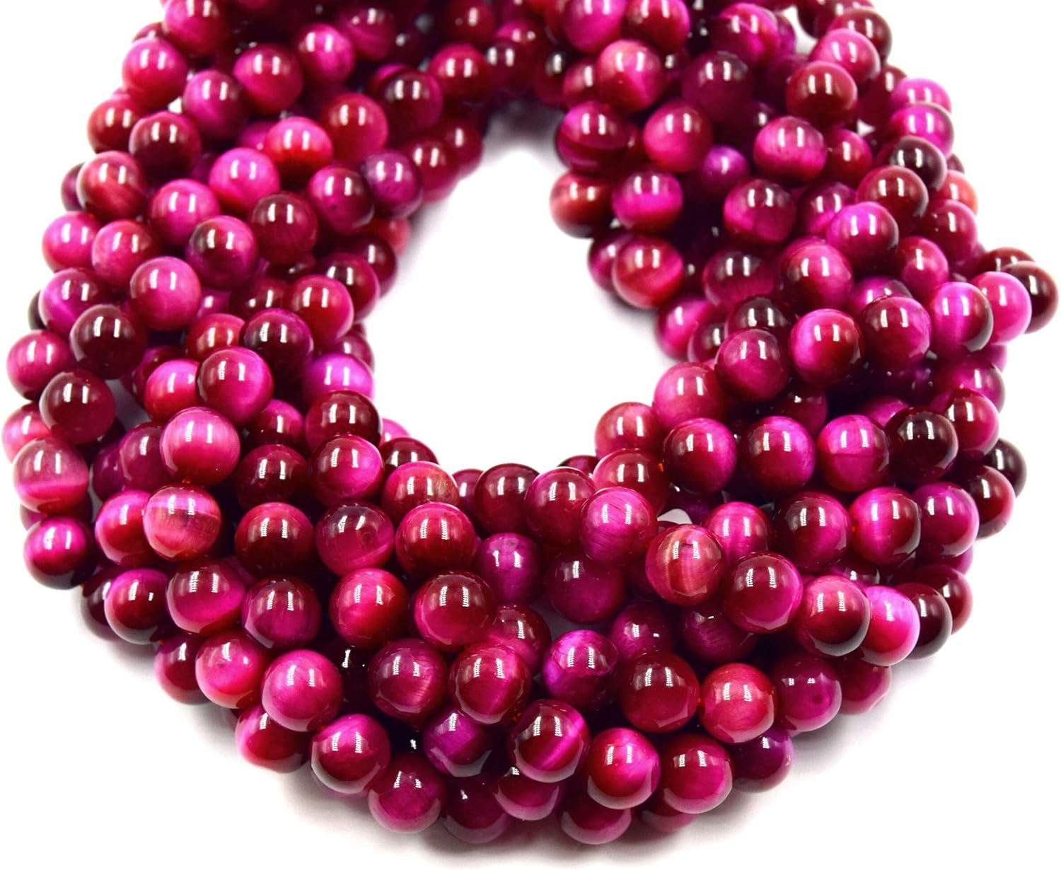 Tiger Eye Beads | Blue Red Brown Golden Multi Tiger Eye Beads- 15" Strands - Smooth Round Natural Gemstone Beads - (6mm 8mm 10mm 12mm 14mm) - 14mm - Pink Tiger Eye