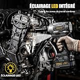 SoarFly cle a choc sans fil 1500N.m 21V, boulonneuse a choc brushless 1/2 pouce, clé à choc avec 2 batteries 4.0Ah, 3 vitesses LED, coffret douilles pour auto camion bricolage - 8