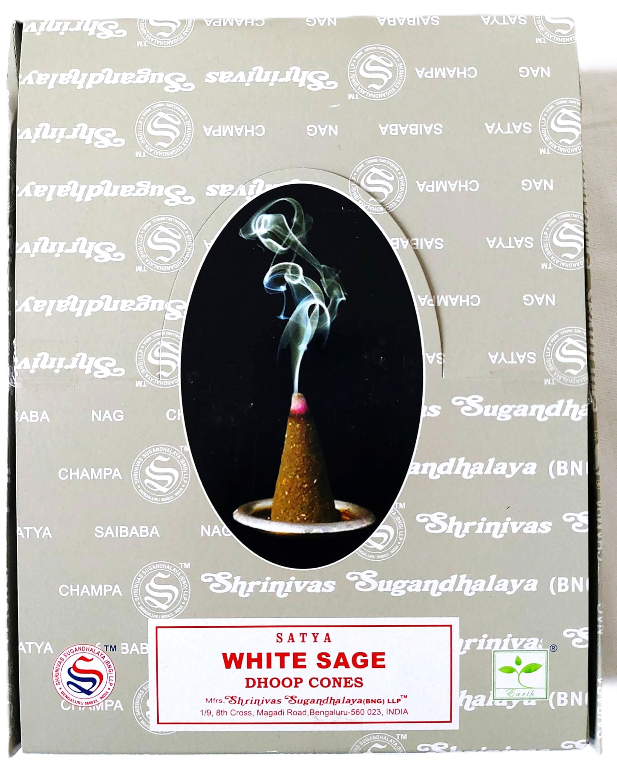 Satya Nag Champa Incense Cones, White Sage Scent, 12 Packs of 12 Cones in each pack (12, White Sage), Brown - Image 2