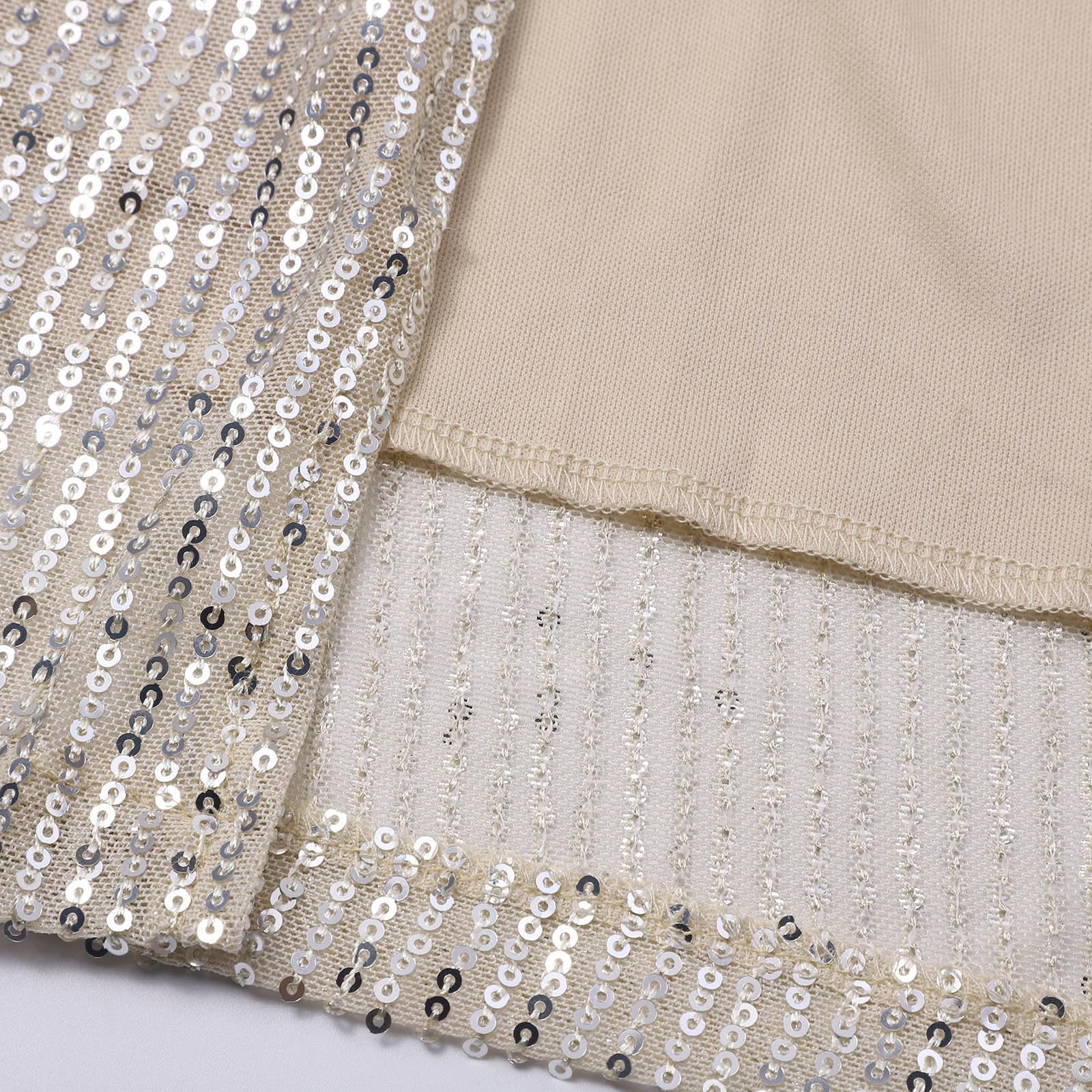 Femmes Printemps Minceur Rayures Élégant Haute Split Paillettes Couleur Unie Jupe Pantalon avec Cousu, beige, L