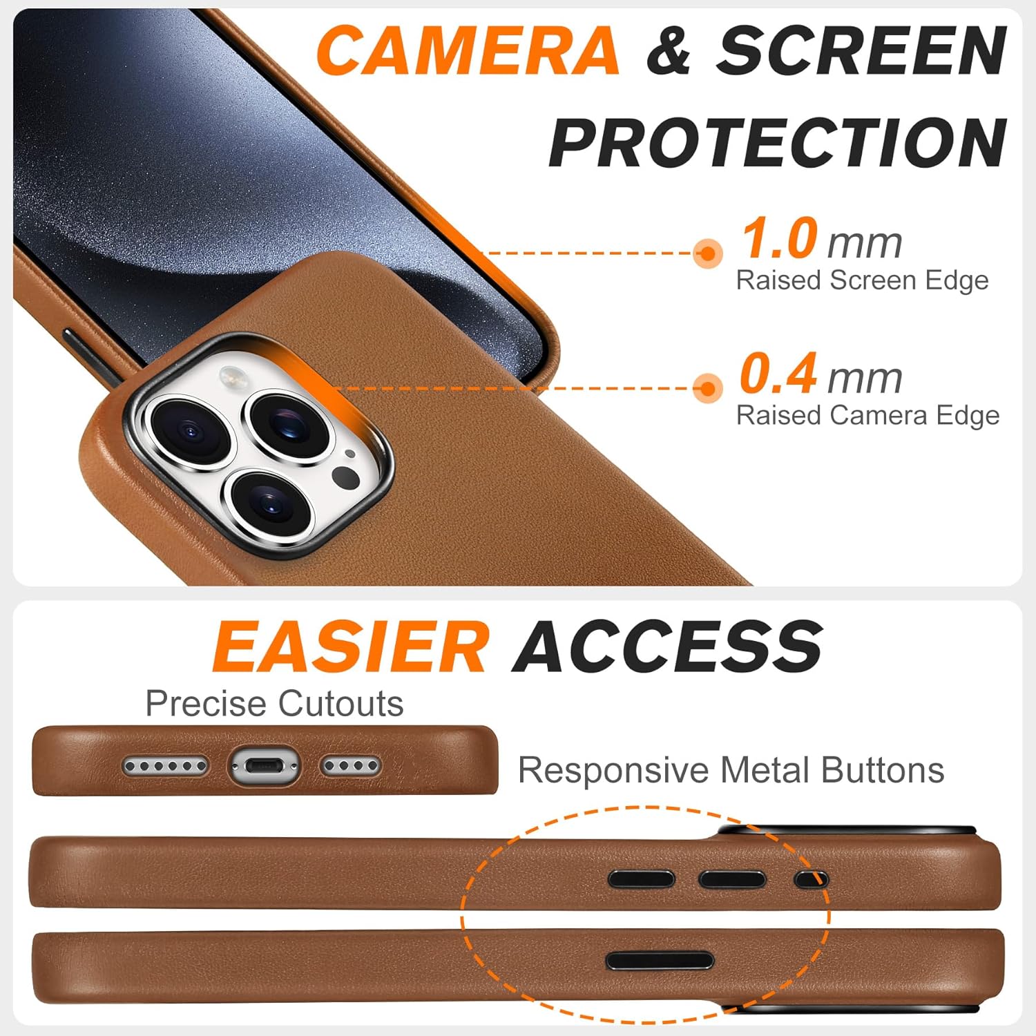SHIELDON Case for iPhone 15 Pro Max 6.7", Genuine Leather/Magnetic Wireless Charging/Anti-Scratch/Non-Slip Grip/Shockproof/Slim Fit Phone Case Cover Compatible with iPhone 15 Pro Max 5G - Saddle Brown - Image 7