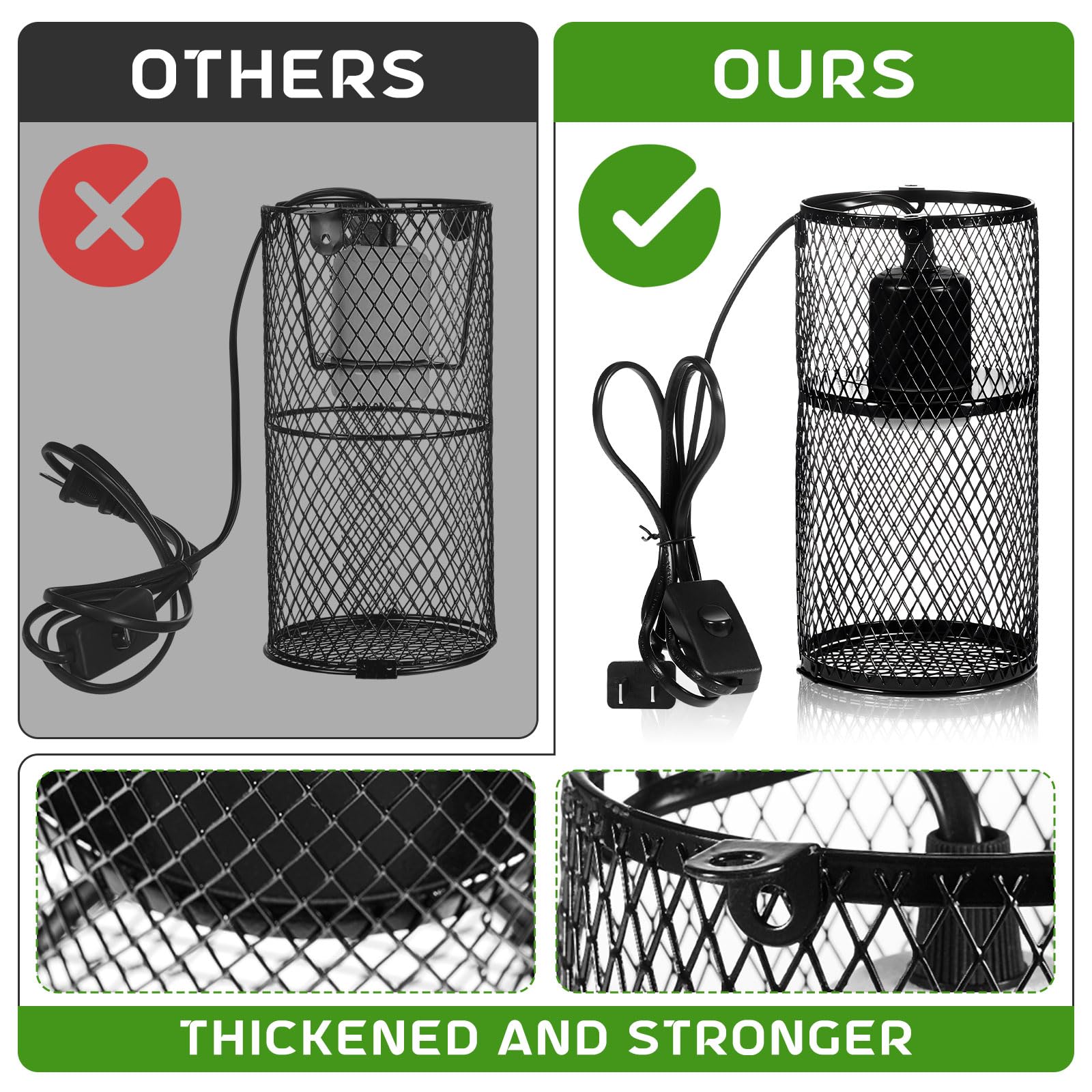 VIHOSE 2 protectores de lámpara de calor para reptiles con emisor de calor de cerámica de 150 W, soporte de lámpara de calefacción antiquemaduras, jaula de malla, pantallas de protección para reptiles