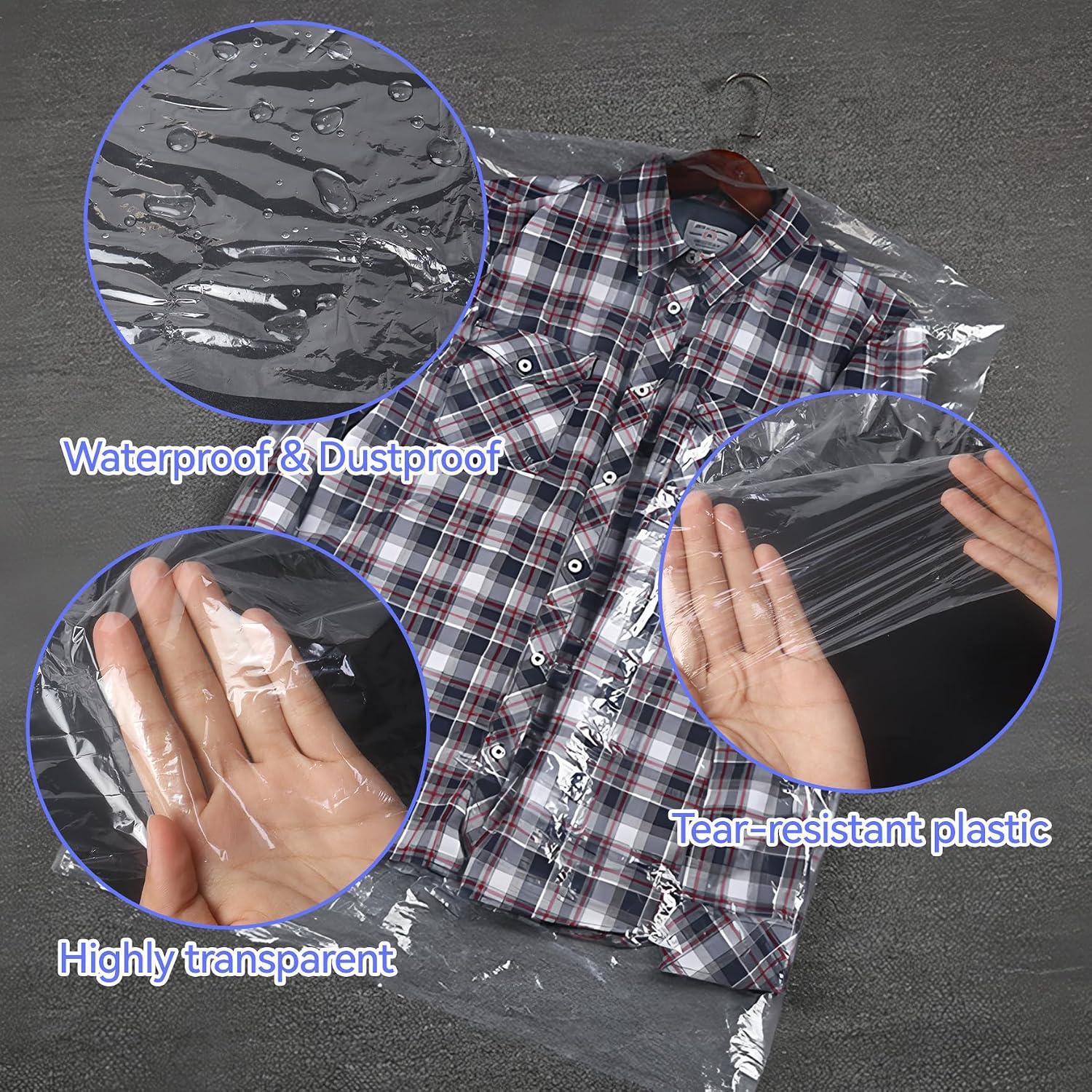 Klmnop 125 Pack Clear Garment Bags for Clothes, Plastic Dry Cleaning Bags 60x90 cm, Dust-proof Hanging Clothes Storage Bag for Dry Cleaner, Travel, Moving(Clear) image 3