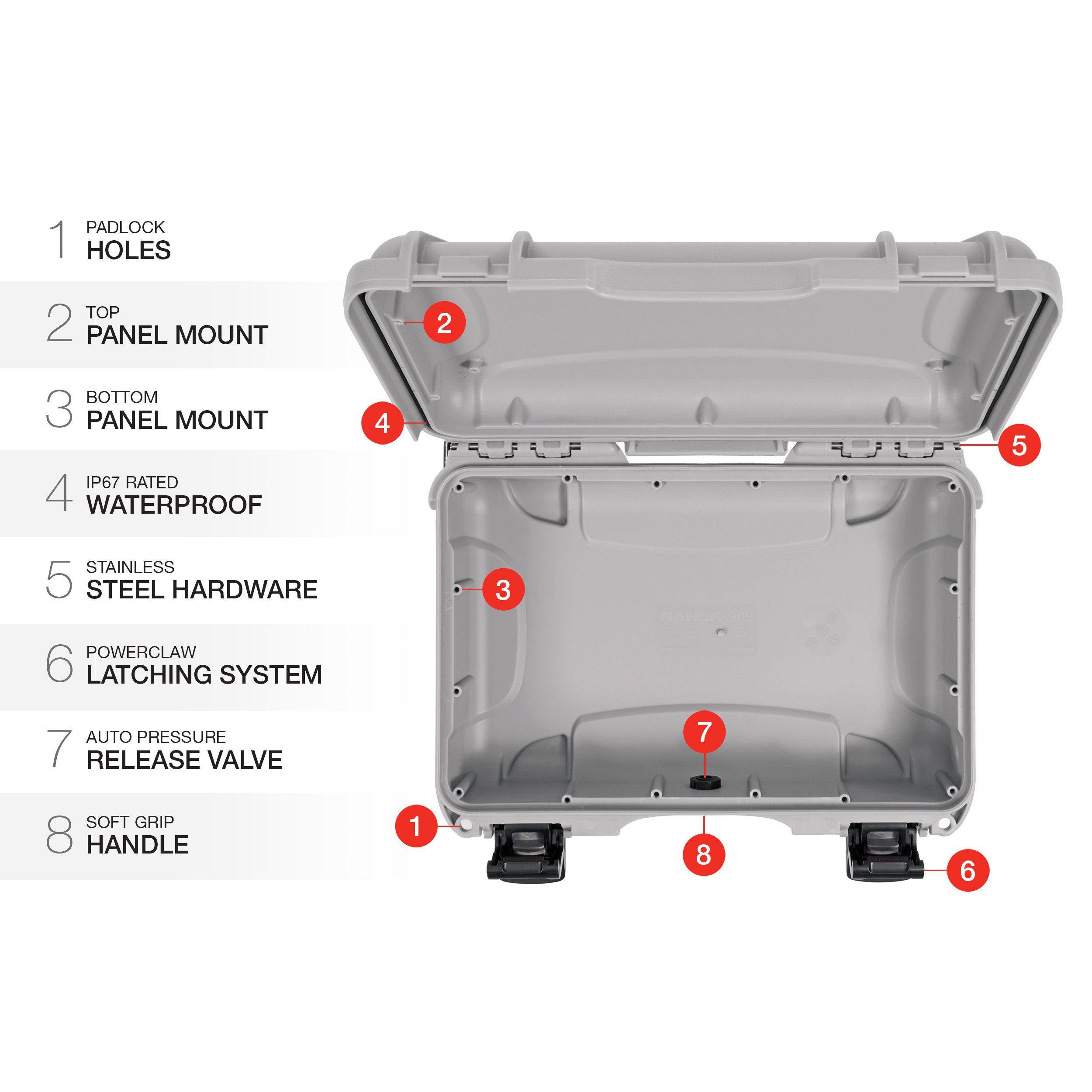 NANUK Custodia rigida impermeabile 909 - Argento