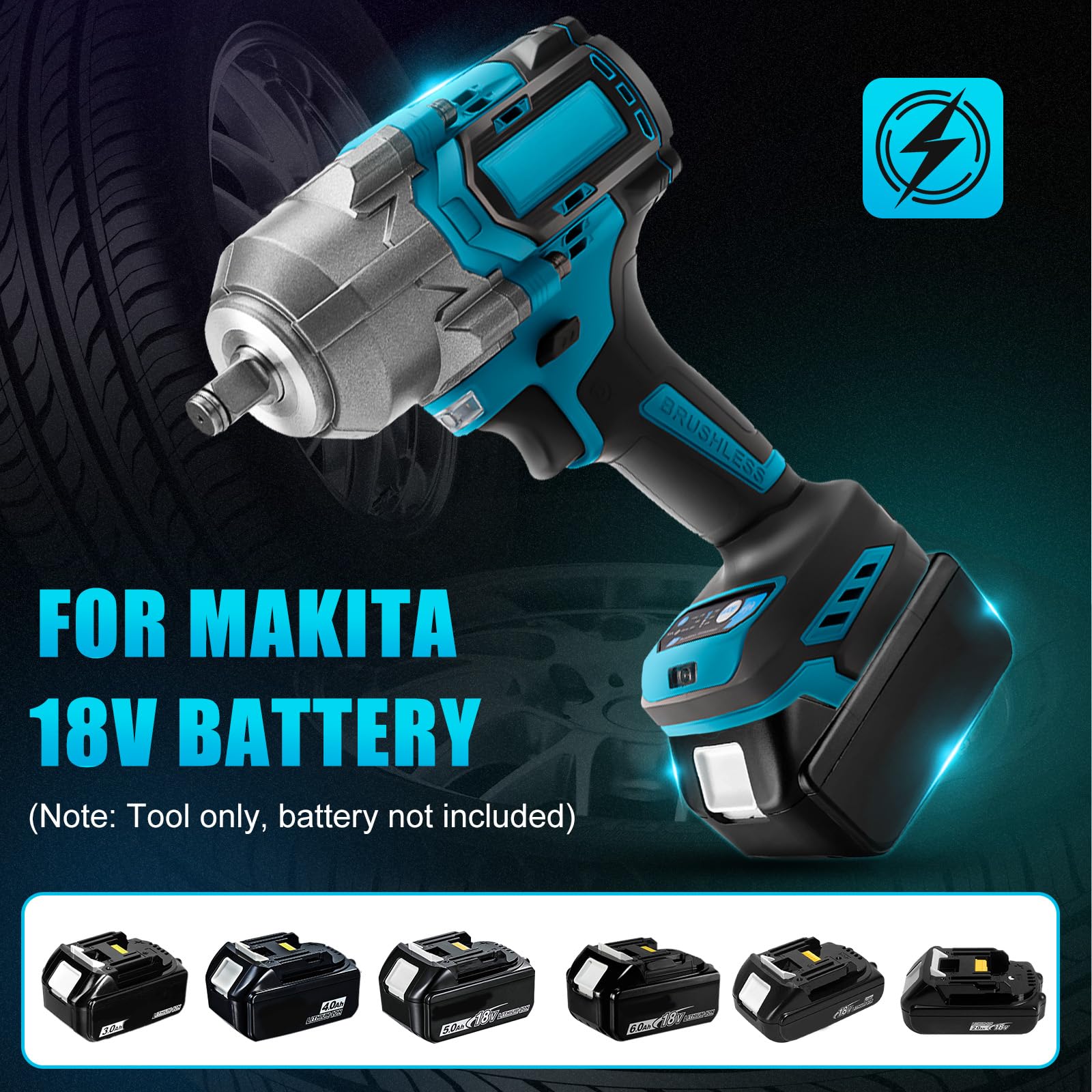 1200Nm Akku Schlagschrauber für Makita 18V Akku(Ohne Batterie), 1/2 Zoll Bürstenloser Drehschlagschrauber mit 6 Stecknüsse und LED-Licht, für Gerüstbau, Autoreifen und Automobilmontage