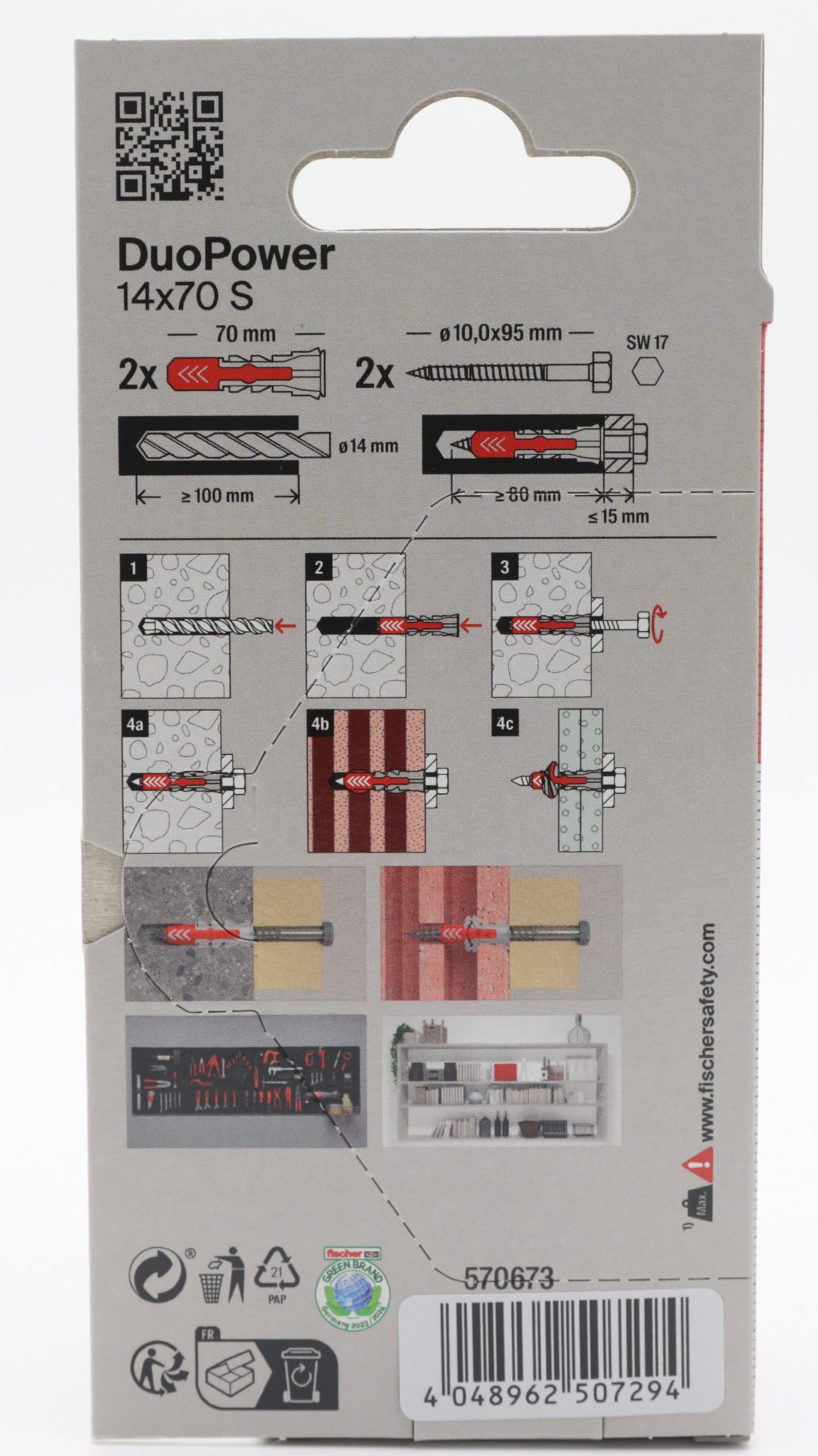 Image secondaire de Chevilles murales DuoPower fischer 14 x 70 - Fixation polyvalente pour tous matériaux