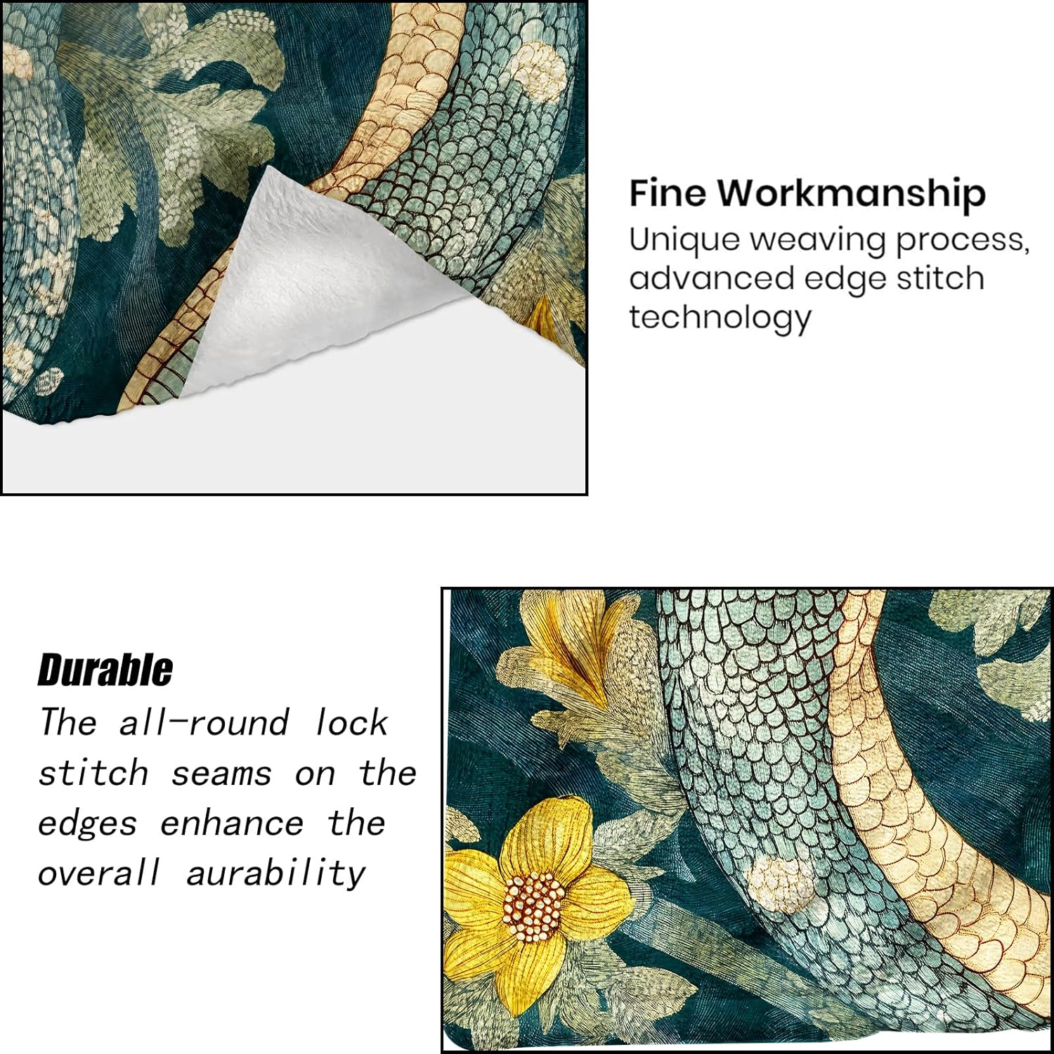 Snake Blanket - Cool Serpentine Dark Green Botanical Fleece Throw,Gifts for Adult, Soft & Warm,Lightweight, for Modern Artistic Decor, Living Room Home Accent 60x80in