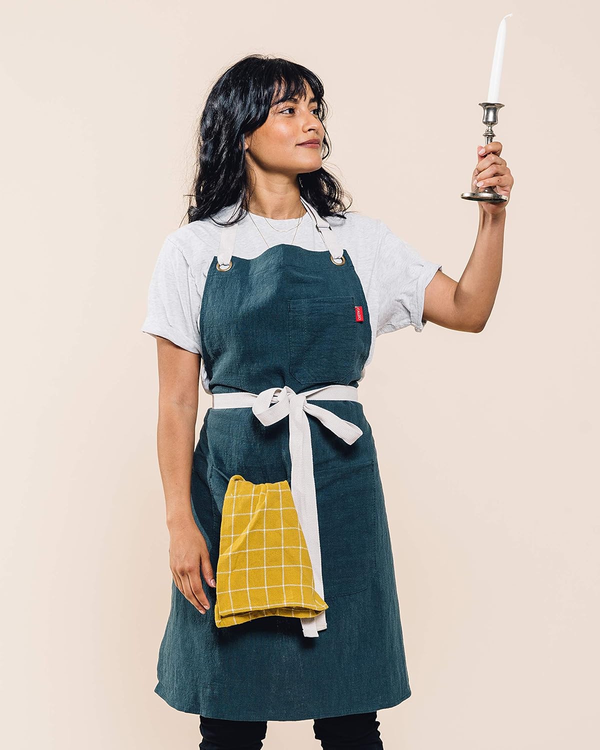 Caldo Linen Kitchen Apron - Mens and Womens Linen Bib Apron - Adjustable with Pockets (Spruce) - Image 5