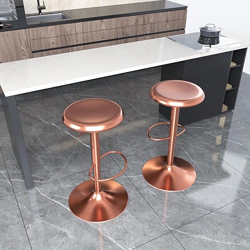 Miniatura 9 de Brage Living Juego de 2 taburetes de bar ajustables, taburetes de bar giratorios redondos de metal, sillas de bar de altura de mostrador sin espalda