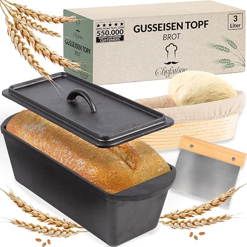 Chefarone Gusseisen Brotbackform 28 cm mit Deckel Brotback Set