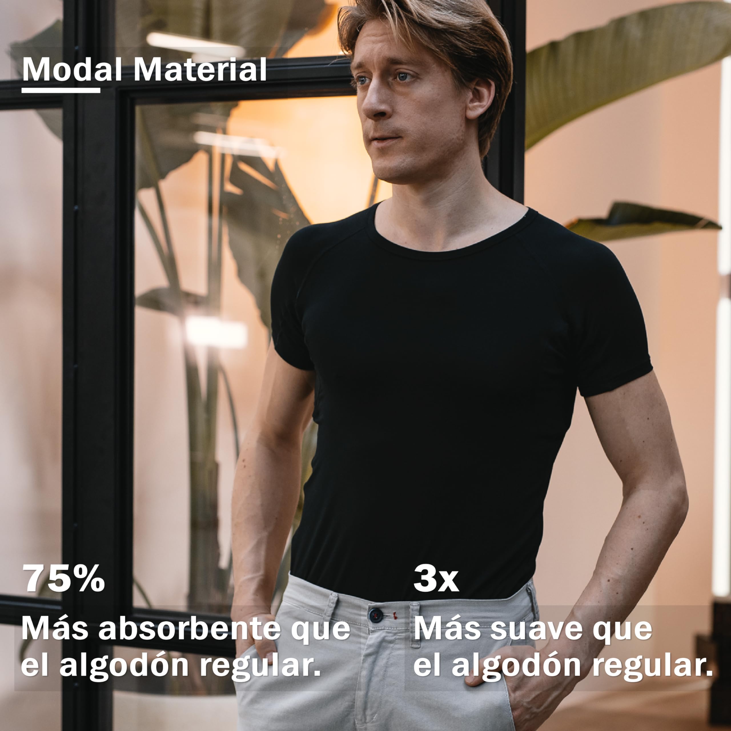 Camiseta Antisudor - Camiseta contra Las Manchas de Sudor - Camiseta Interior Anti Sudor - con ArmPads Pro y Tratamiento de Plata - Hombre - Cuello Redondo