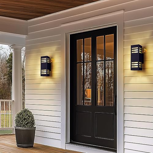Miniatura 2 de Luces de pared para exteriores, paquete de 2 luces impermeables para porche del anochecer al amanecer, luz exterior moderna de 13 pulgadas,
