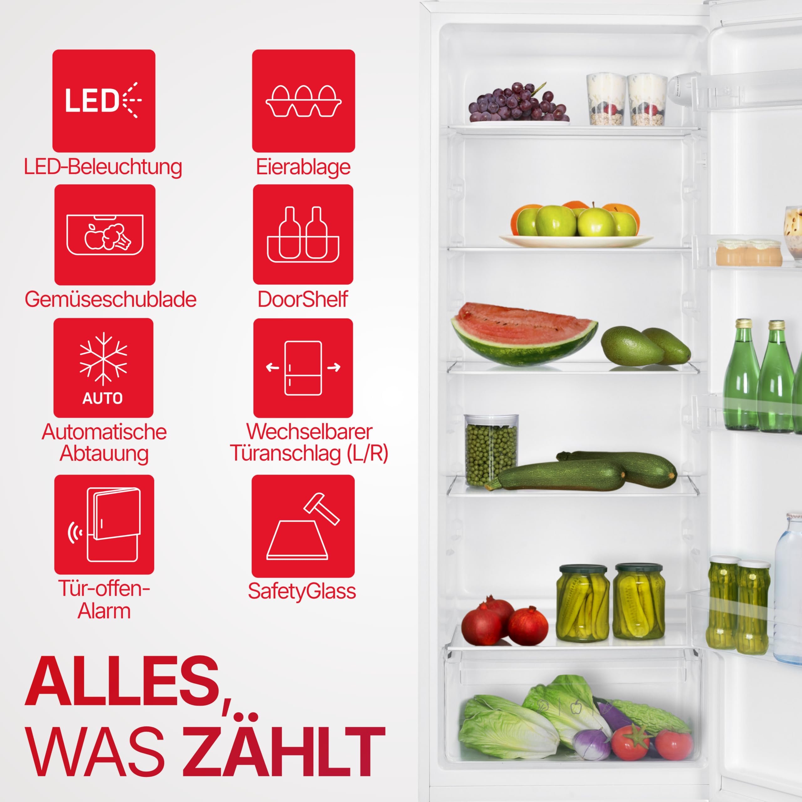 Amica Vollraum‑Kühlschrank 143 x 54,5 x 55,5 cm 242 l Türanschlag wechselbar automatische Abtauung LED‑Innenbeleuchtung AVK 3540 W – kühlschrank ohne gefrierfach