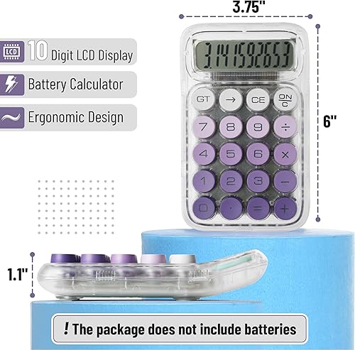 Miniatura 2 de Mr. Pen - Calculadora de interruptor mecánico, 10 dígitos, calculadora púrpura, cuerpo transparente, pantalla LCD grande