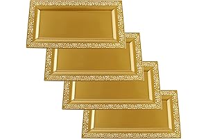 Yumchikel Decorative Plastic Serving Tray & Platter Set (4pk)-Gold & lace Rim...